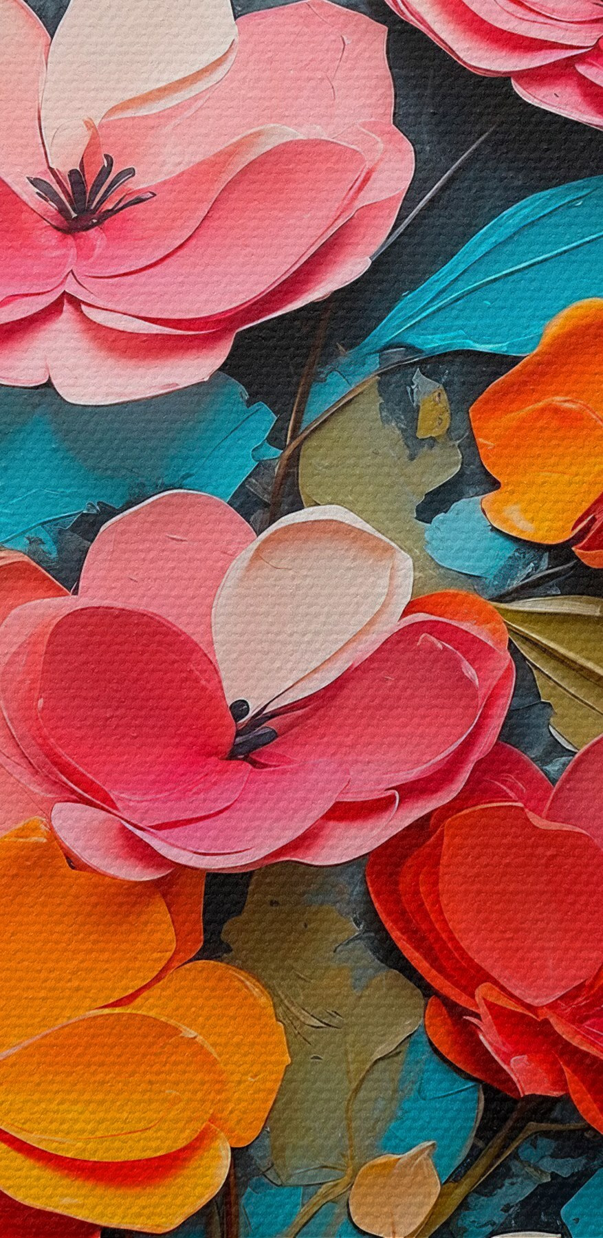 Schilderij van bloemen op een blauw oppervlak Schilderij van bloemen op een blauw oppervlak