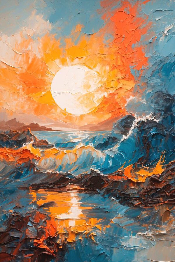 Schilderij van een zonsondergang boven zee Schilderij van een zonsondergang boven zee