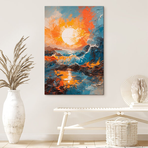 Schilderij van een zonsondergang boven zee Schilderij van een zonsondergang boven zee