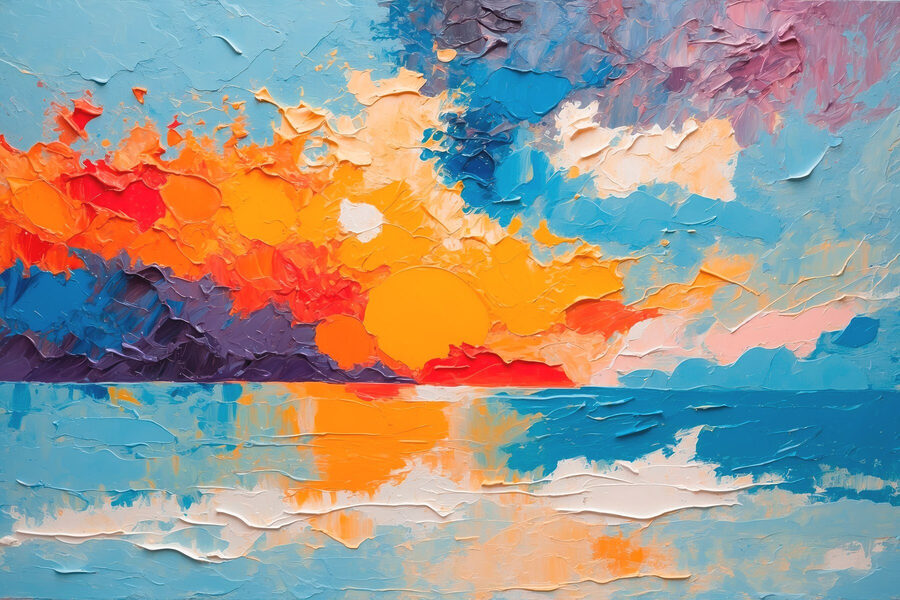 Schilderij van een zonsondergang over water Schilderij van een zonsondergang over water