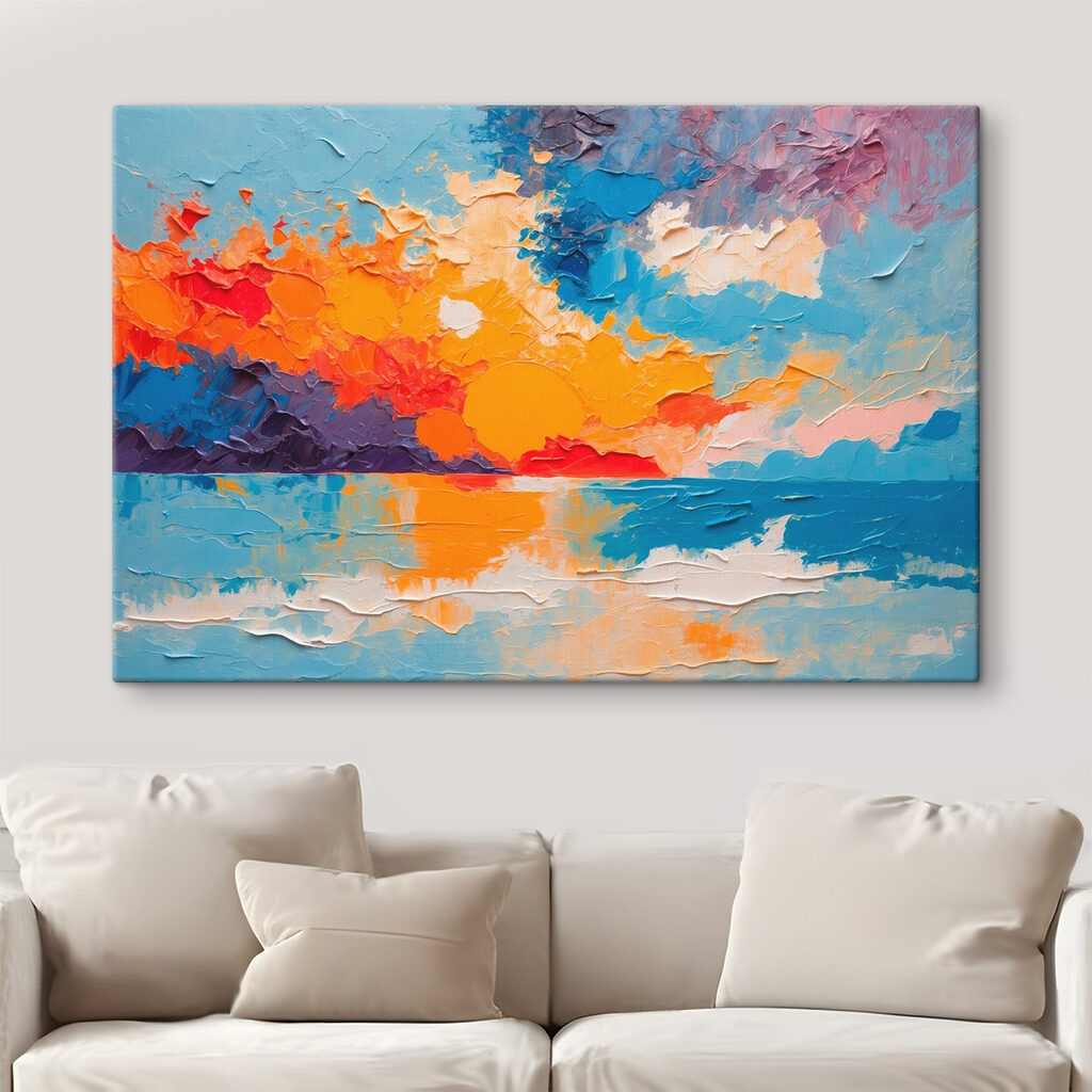 Painting of a sunset over water Painting of a sunset over water