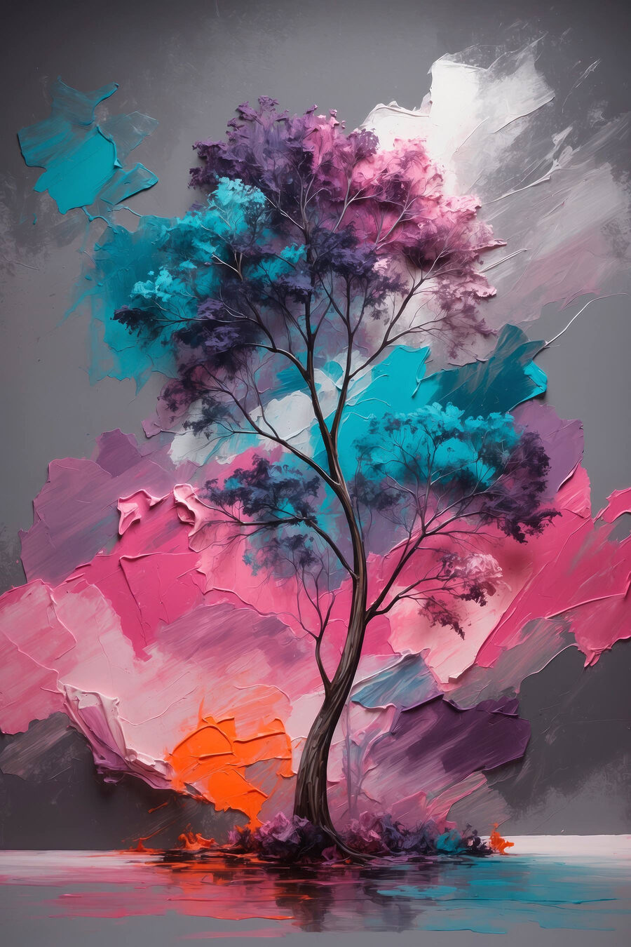 Schilderij van een boom met verschillende kleuren Schilderij van een boom met verschillende kleuren