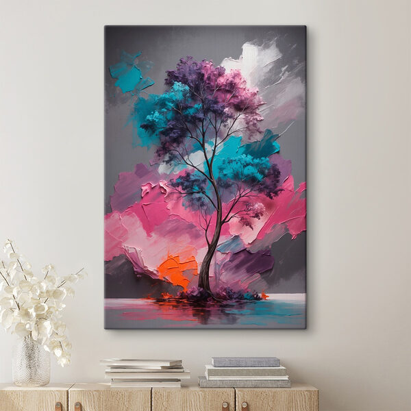 Schilderij van een boom met verschillende kleuren Schilderij van een boom met verschillende kleuren