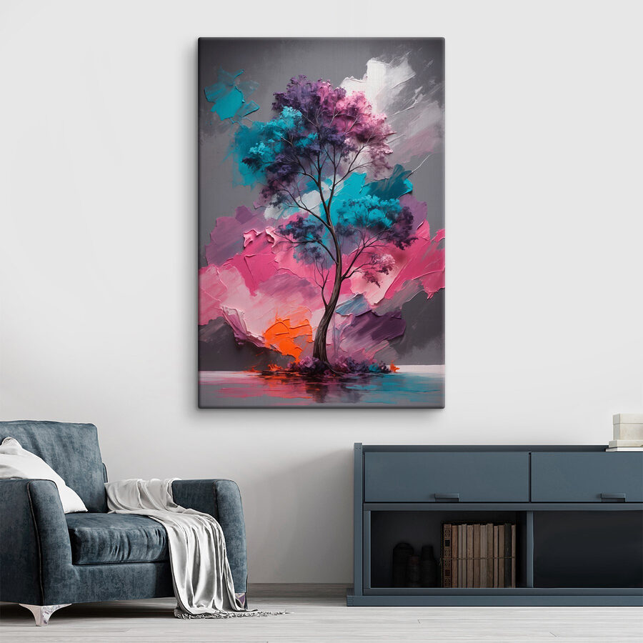 Schilderij van een boom met verschillende kleuren Schilderij van een boom met verschillende kleuren