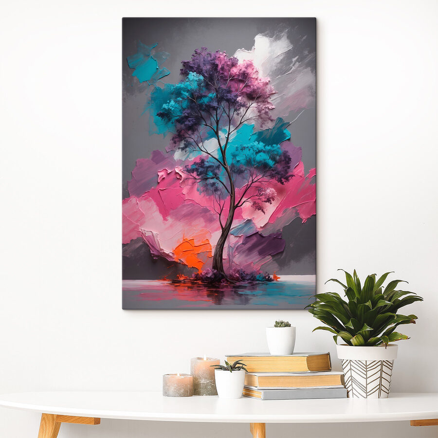 Schilderij van een boom met verschillende kleuren Schilderij van een boom met verschillende kleuren