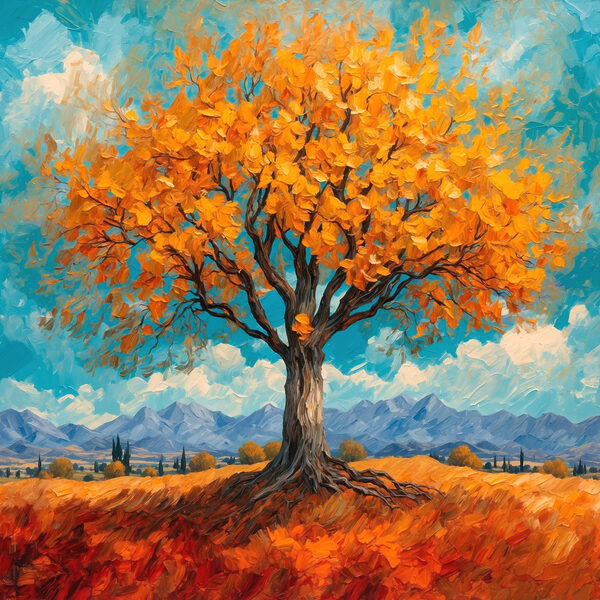 Schilderij van een boom met gele bladeren Schilderij van een boom met gele bladeren