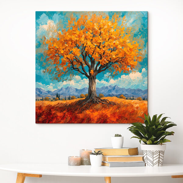 Schilderij van een boom met gele bladeren Schilderij van een boom met gele bladeren