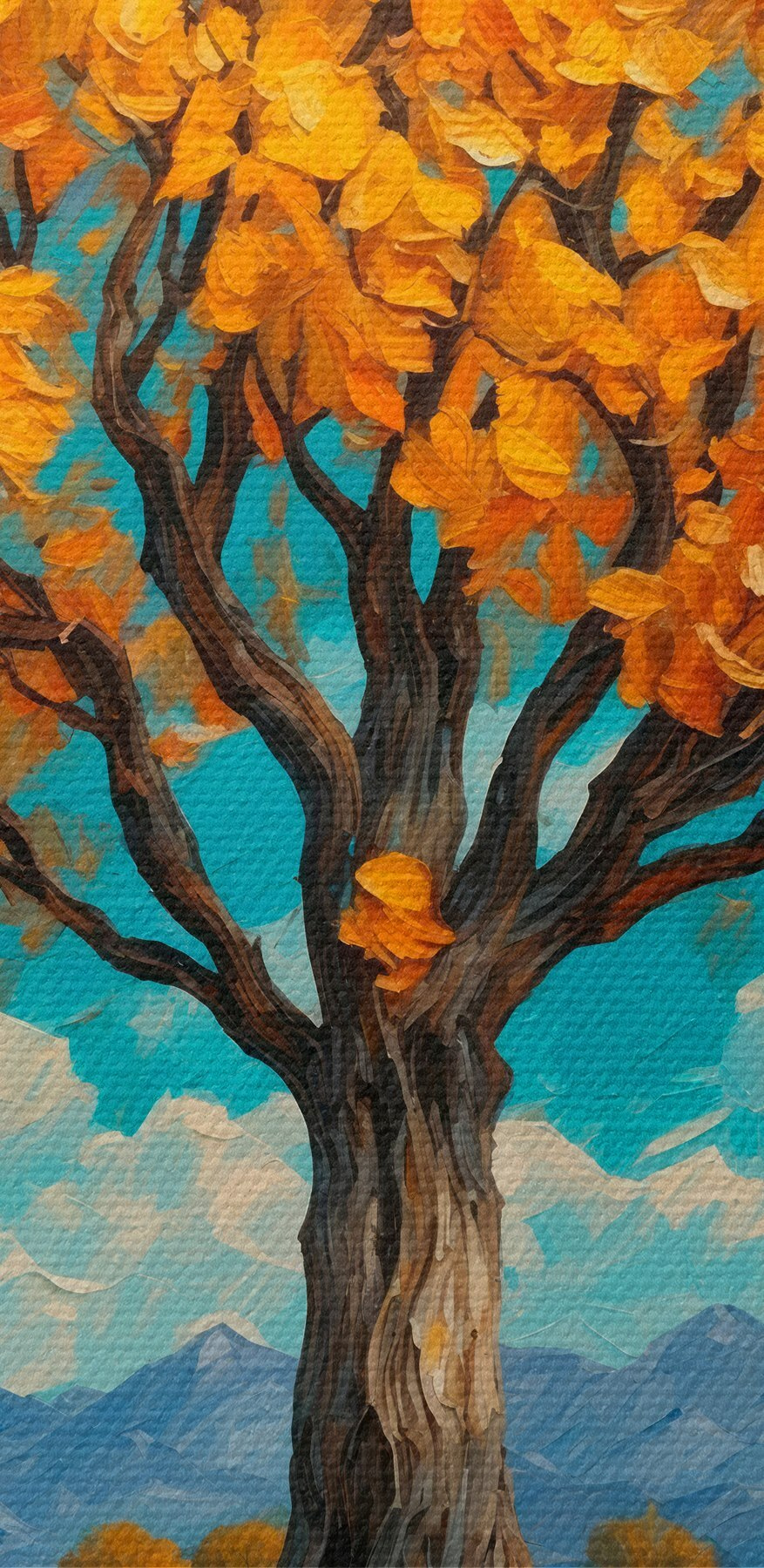Schilderij van een boom met gele bladeren