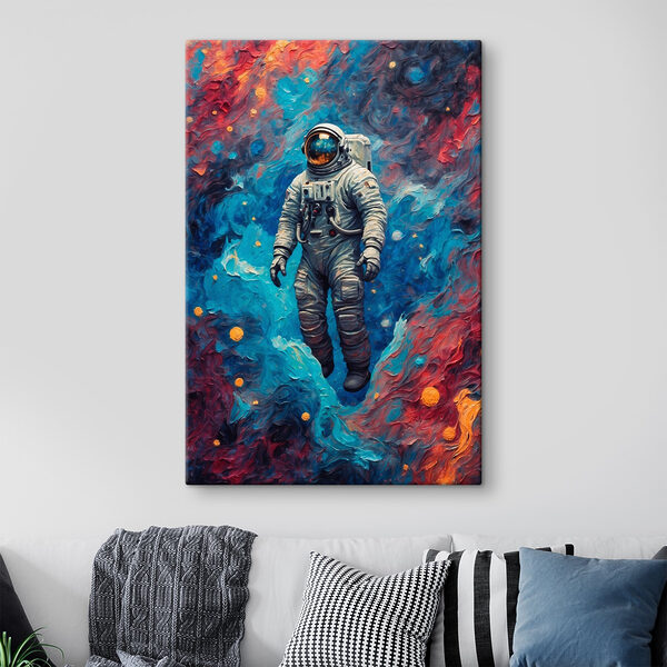 Een astronaut in de ruimte met kleurrijke achtergrond Een astronaut in de ruimte met kleurrijke achtergrond