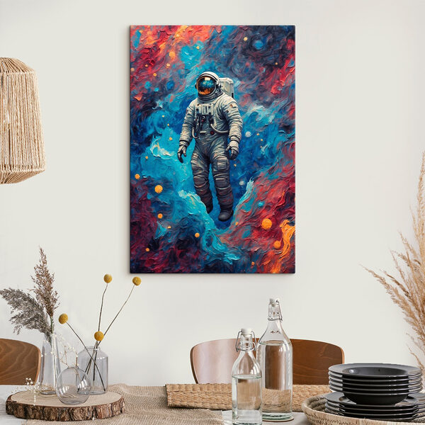 Een astronaut in de ruimte met kleurrijke achtergrond Een astronaut in de ruimte met kleurrijke achtergrond