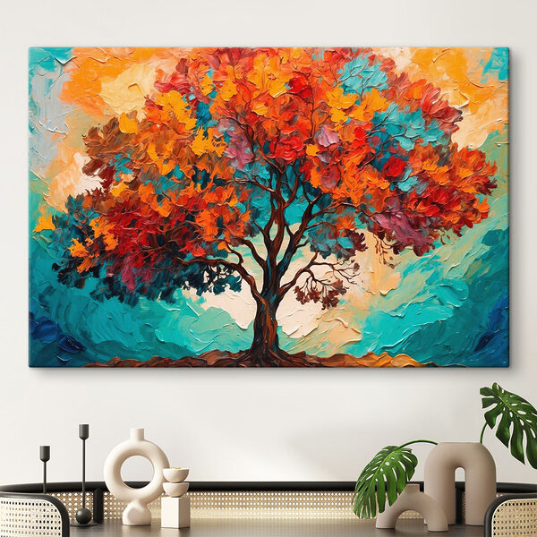 Schilderij van een boom met kleurrijke bladeren Schilderij van een boom met kleurrijke bladeren