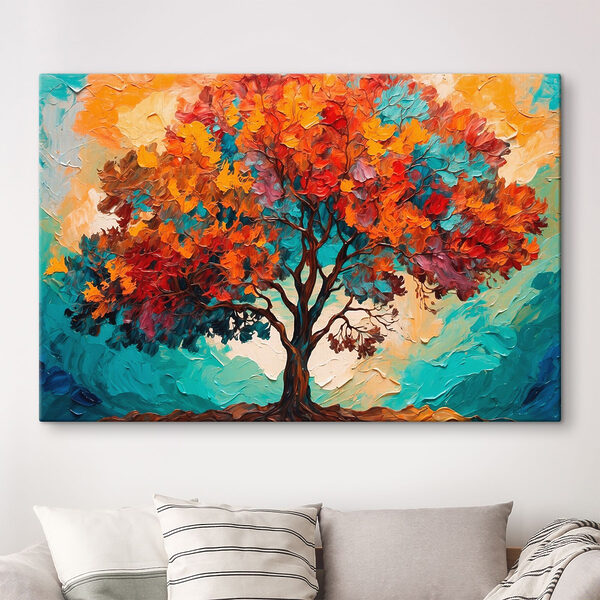 Schilderij van een boom met kleurrijke bladeren Schilderij van een boom met kleurrijke bladeren
