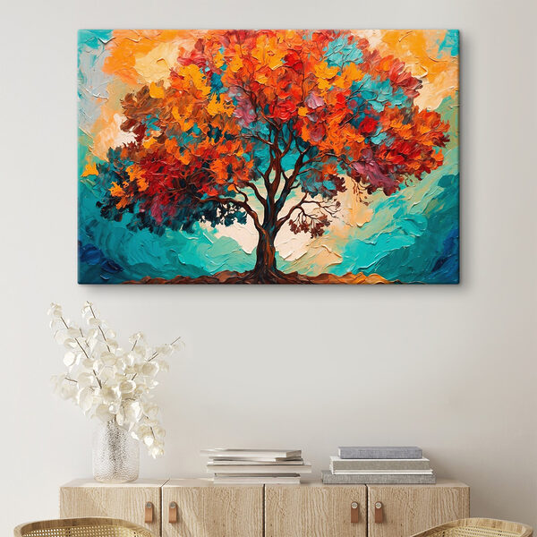 Schilderij van een boom met kleurrijke bladeren Schilderij van een boom met kleurrijke bladeren