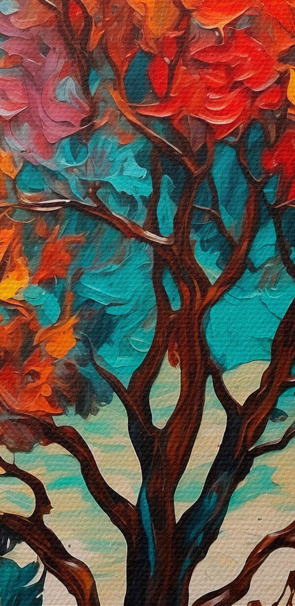 Schilderij van een boom met kleurrijke bladeren Schilderij van een boom met kleurrijke bladeren
