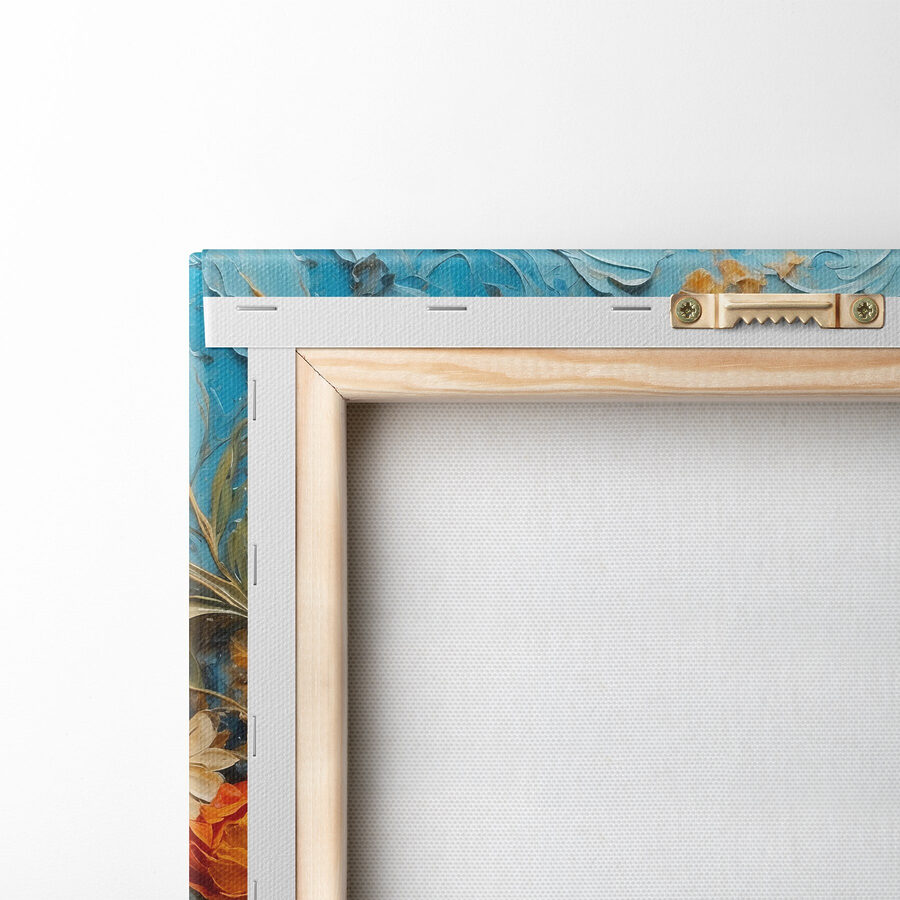 Schilderij van bloemen op een blauw oppervlak Schilderij van bloemen op een blauw oppervlak