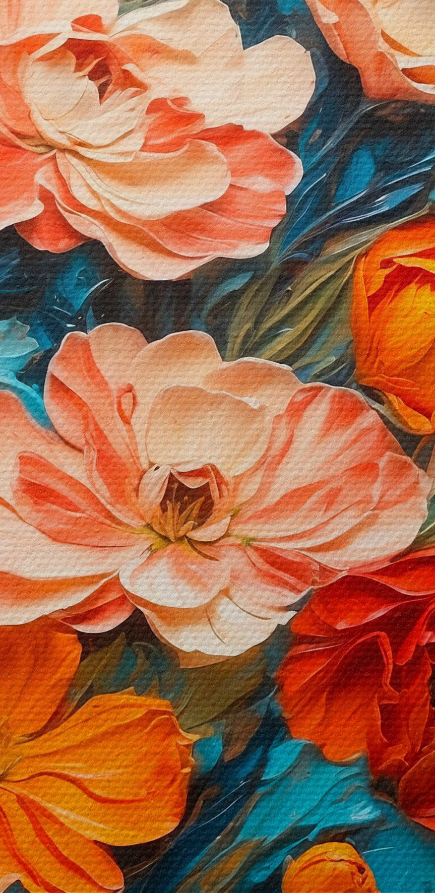 Schilderij van bloemen op een blauw oppervlak Schilderij van bloemen op een blauw oppervlak