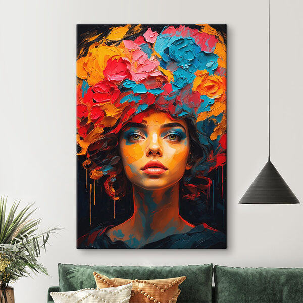 Vrouw met kleurrijke bloemen op haar hoofd Vrouw met kleurrijke bloemen op haar hoofd