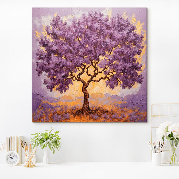 Schilderij van een boom met paarse bladeren Schilderij van een boom met paarse bladeren