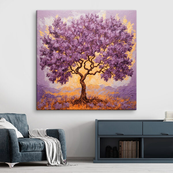 Schilderij van een boom met paarse bladeren Schilderij van een boom met paarse bladeren