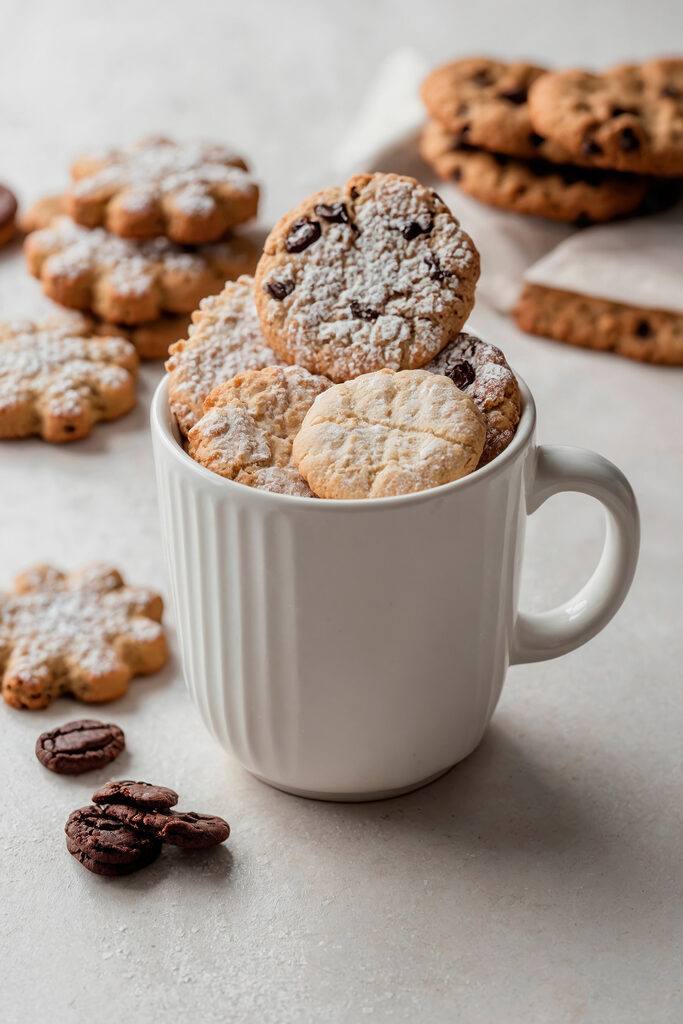 Cup of cookies with powdered sugar