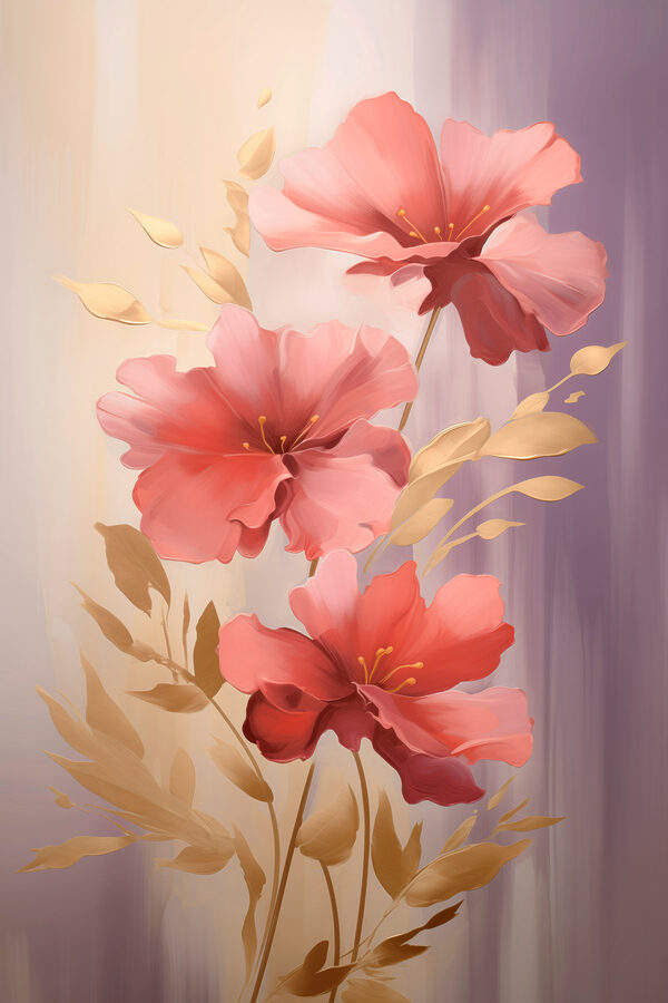 Schilderij van roze bloemen Schilderij van roze bloemen
