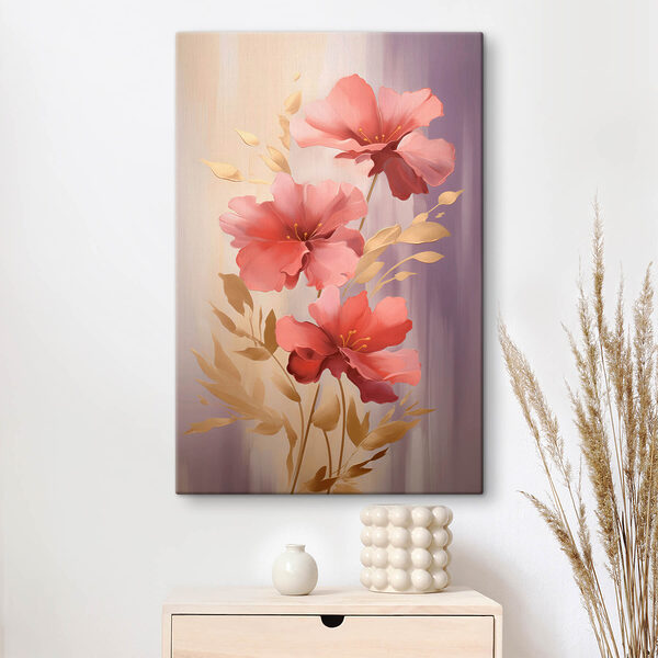 Schilderij van roze bloemen Schilderij van roze bloemen
