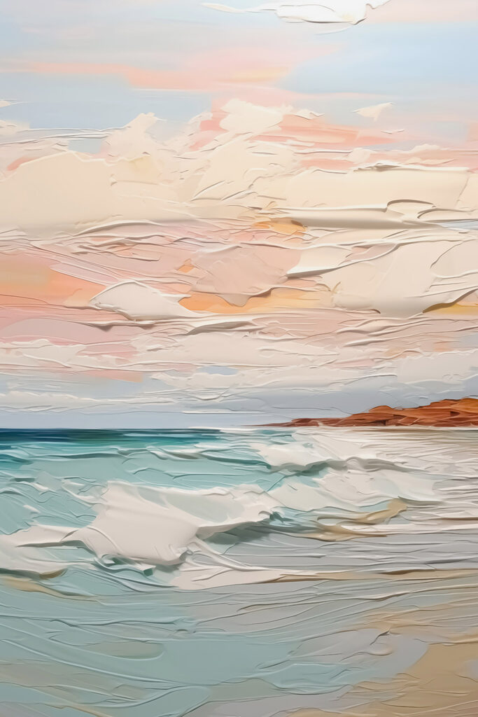 Painting of a beach and ocean