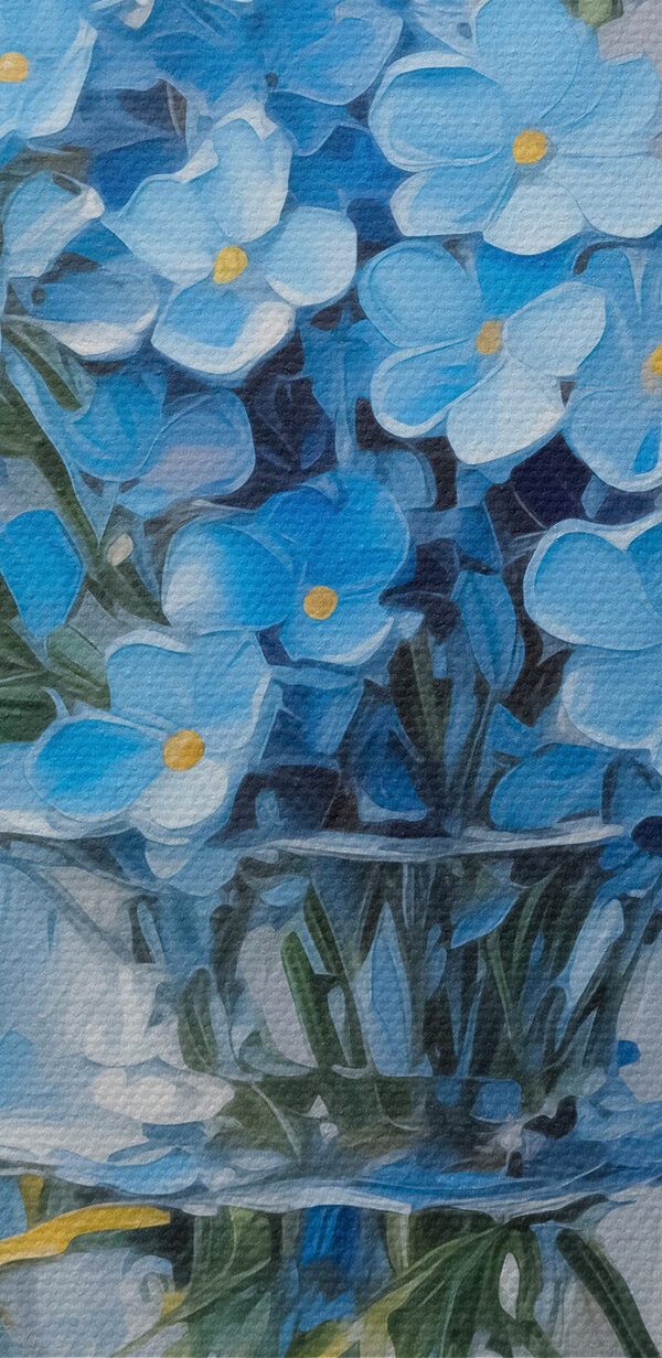 Schilderij van blauwe bloemen in een glazen vaas Schilderij van blauwe bloemen in een glazen vaas