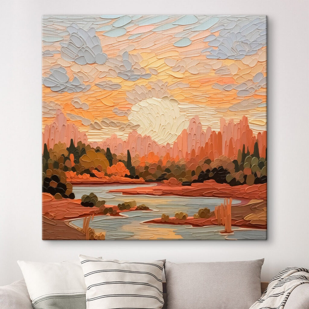 Painting of a river and trees