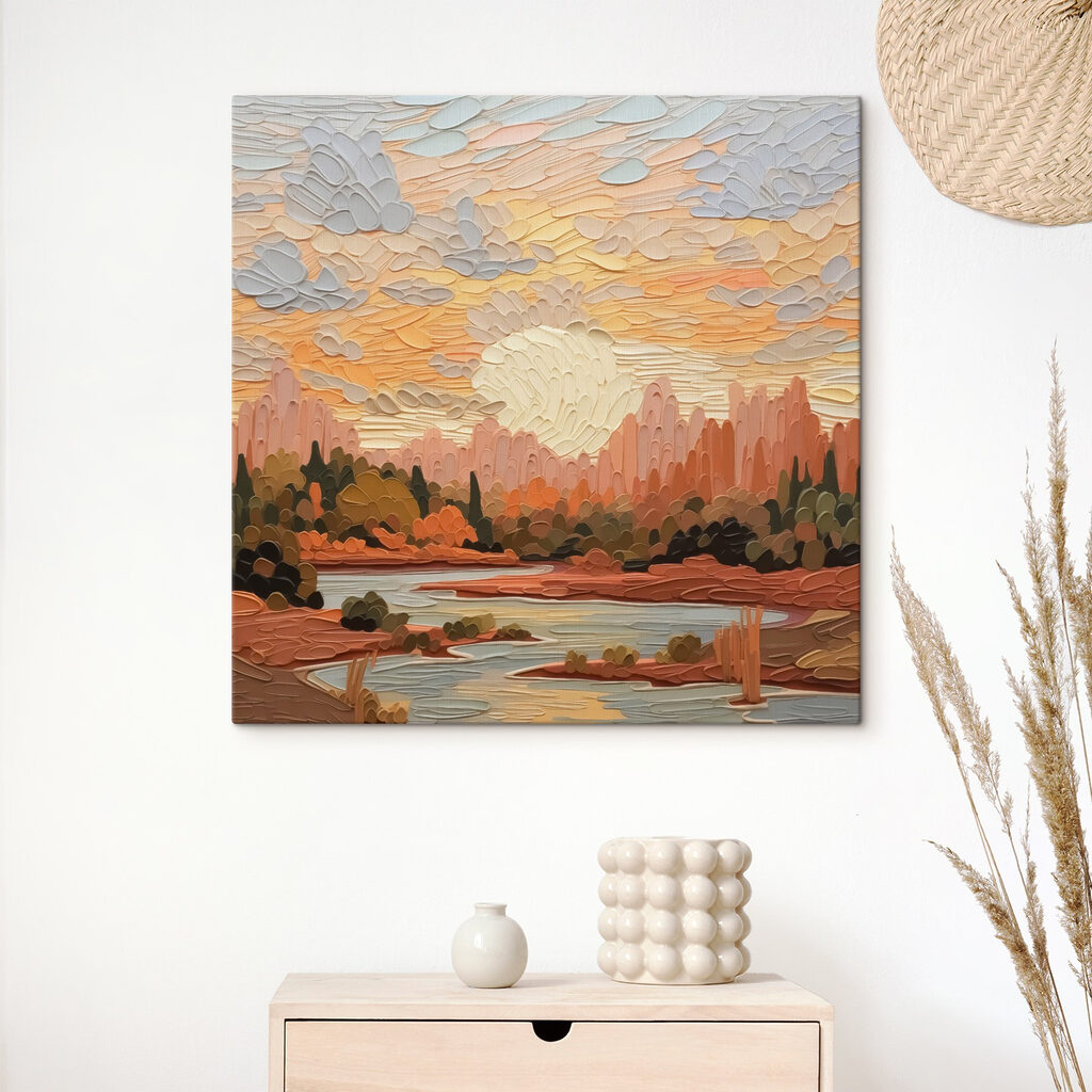 Painting of a river and trees