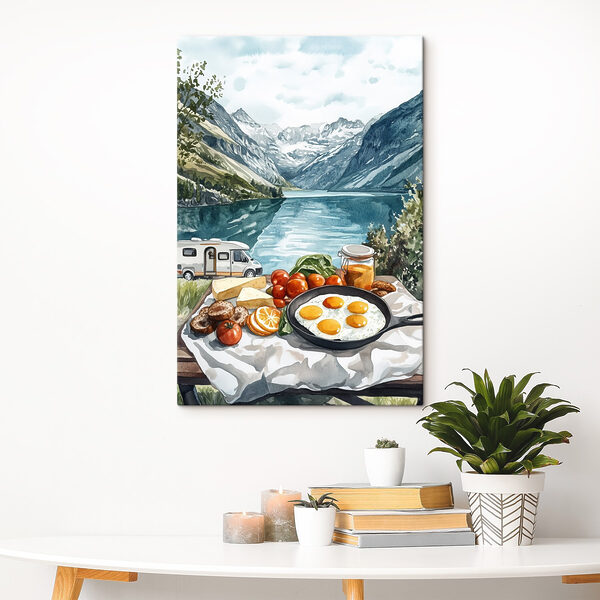 Eten op een tafel naast een meer Eten op een tafel naast een meer