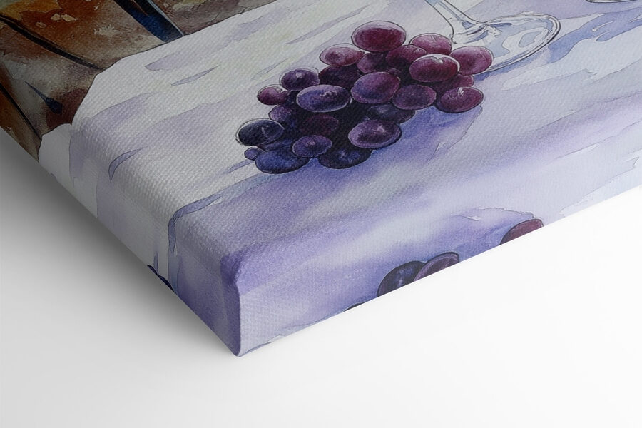 Aquarel van wijnglazen en druiven op een tafel Aquarel van wijnglazen en druiven op een tafel