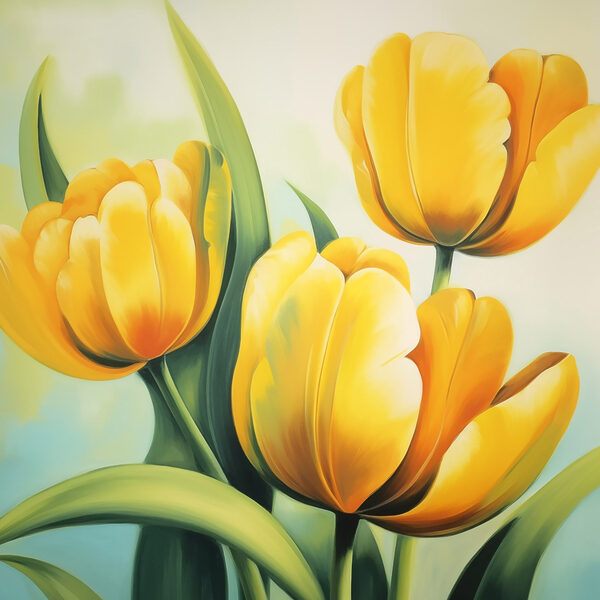 Schilderij van gele tulpen Schilderij van gele tulpen