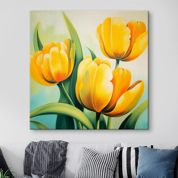 Schilderij van gele tulpen Schilderij van gele tulpen