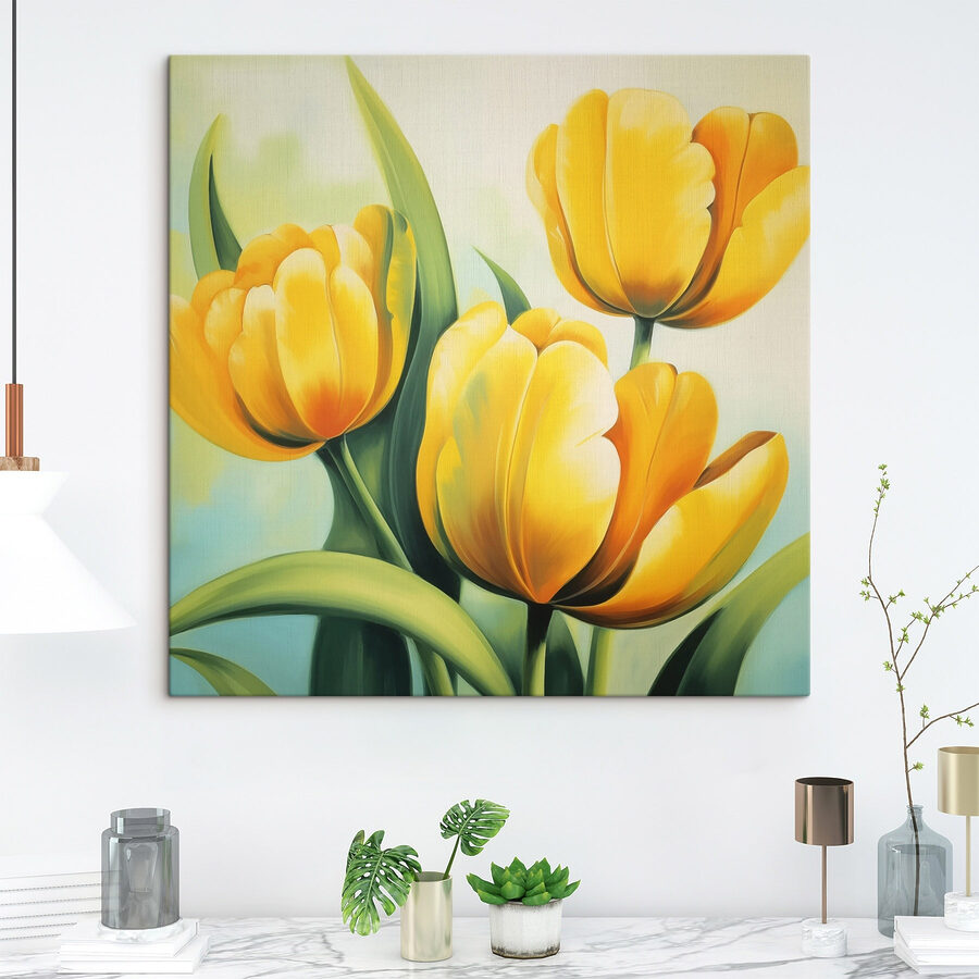 Schilderij van gele tulpen