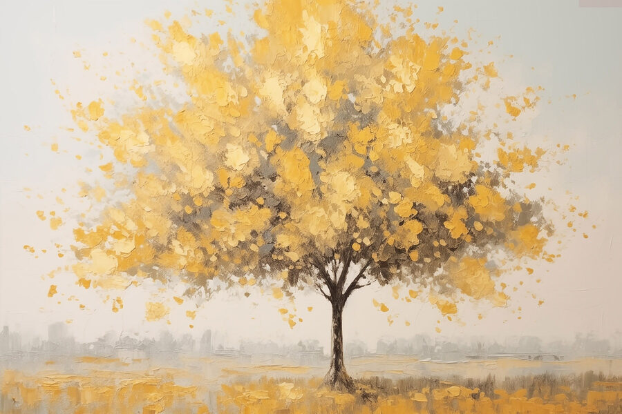 Schilderij van een boom met gele bladeren