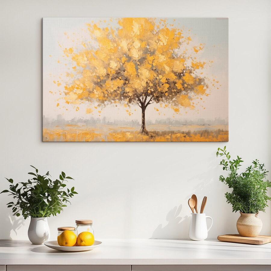 Schilderij van een boom met gele bladeren