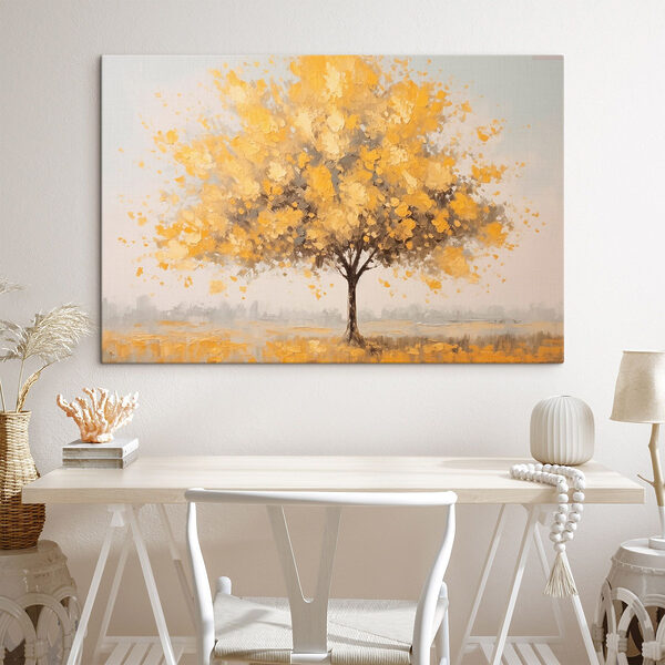 Schilderij van een boom met gele bladeren Schilderij van een boom met gele bladeren