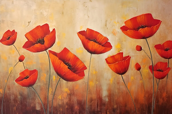 Schilderij van rode bloemen Schilderij van rode bloemen