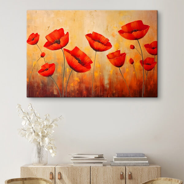 Schilderij van rode bloemen Schilderij van rode bloemen