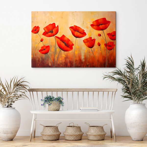Schilderij van rode bloemen Schilderij van rode bloemen