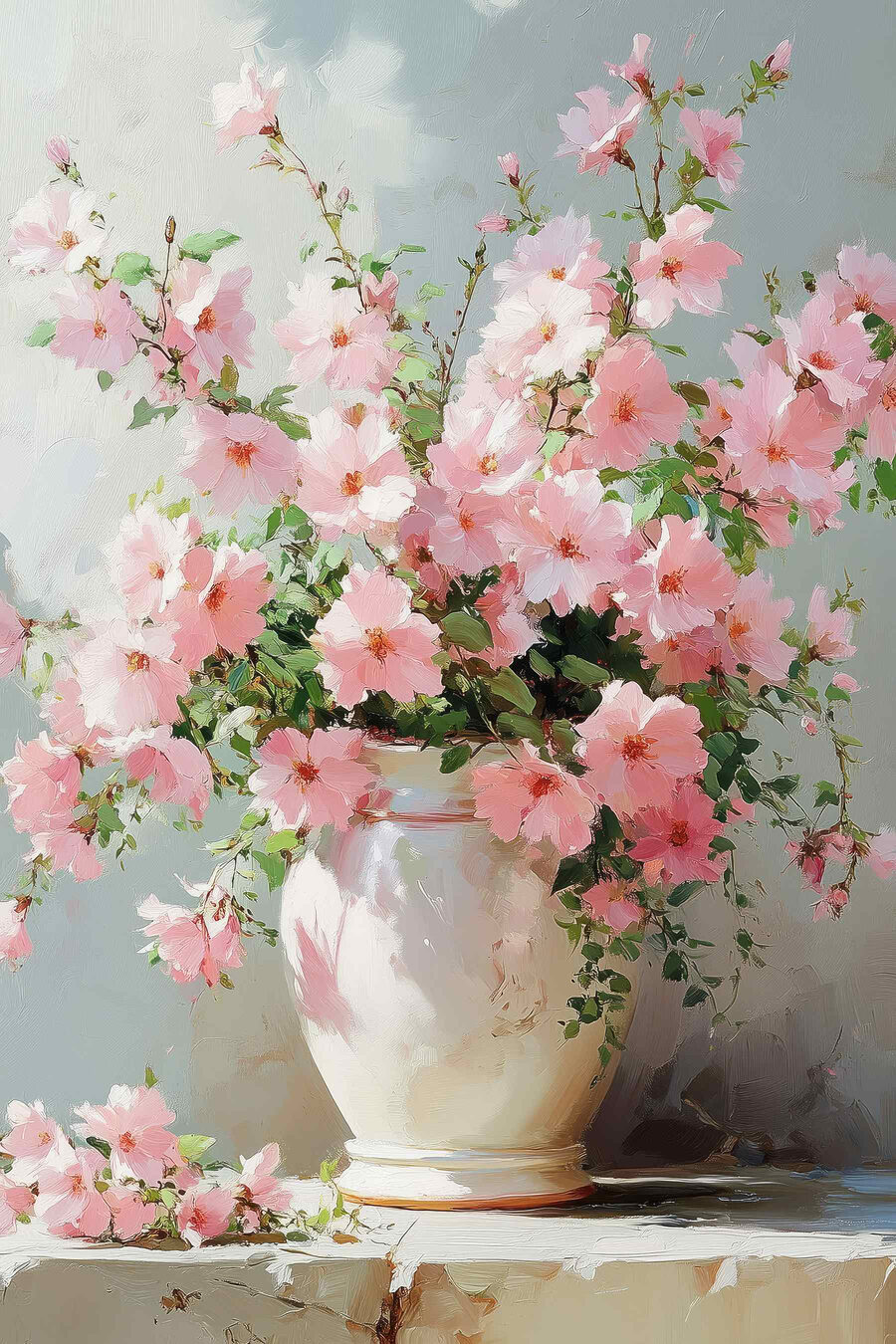 Vaas met roze bloemen