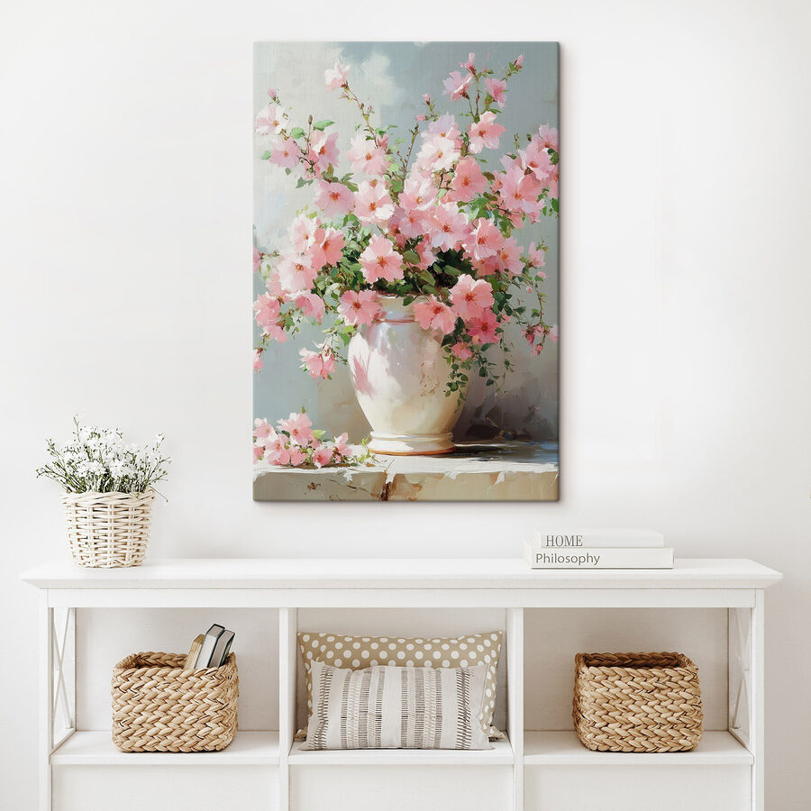 Vaas met roze bloemen