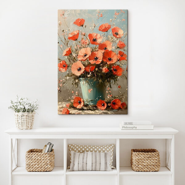 Schilderij van bloemen in een blauwe vaas Schilderij van bloemen in een blauwe vaas