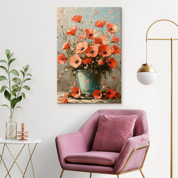 Schilderij van bloemen in een blauwe vaas Schilderij van bloemen in een blauwe vaas