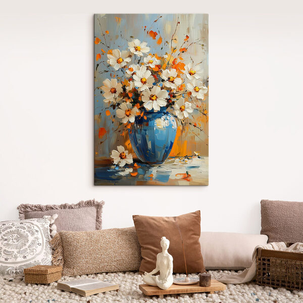 Schilderij van bloemen in een blauwe vaas Schilderij van bloemen in een blauwe vaas