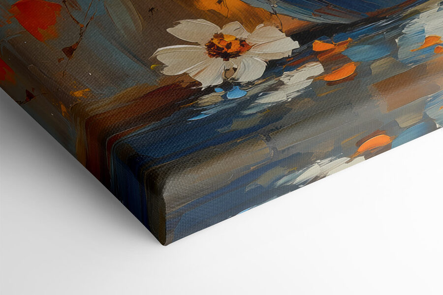 Schilderij van bloemen in een blauwe vaas Schilderij van bloemen in een blauwe vaas