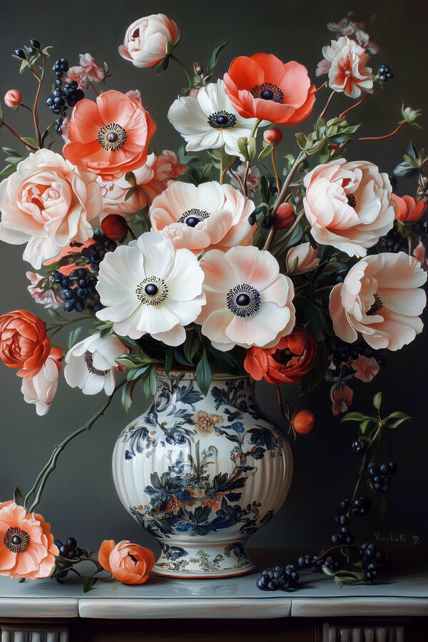 Vaas met bloemen erin Vaas met bloemen erin
