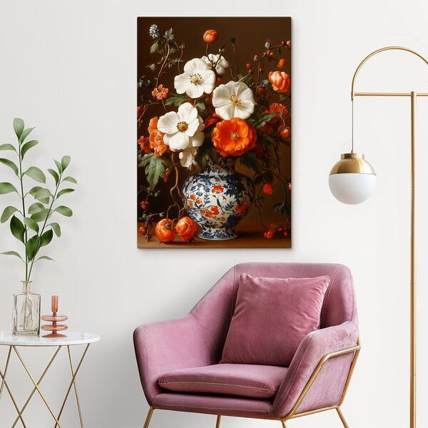 Schilderij van bloemen in een vaas Schilderij van bloemen in een vaas
