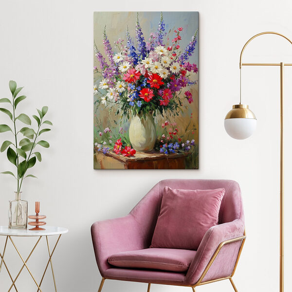 Schilderij van een vaas met bloemen Schilderij van een vaas met bloemen